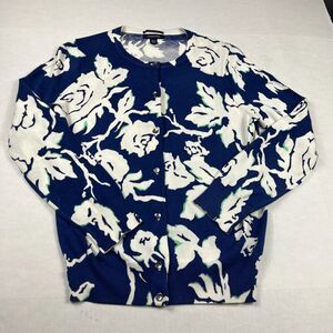 Lands End Womens Cardigan Sweater Floral Button Down Classic Preppy Cotton PM